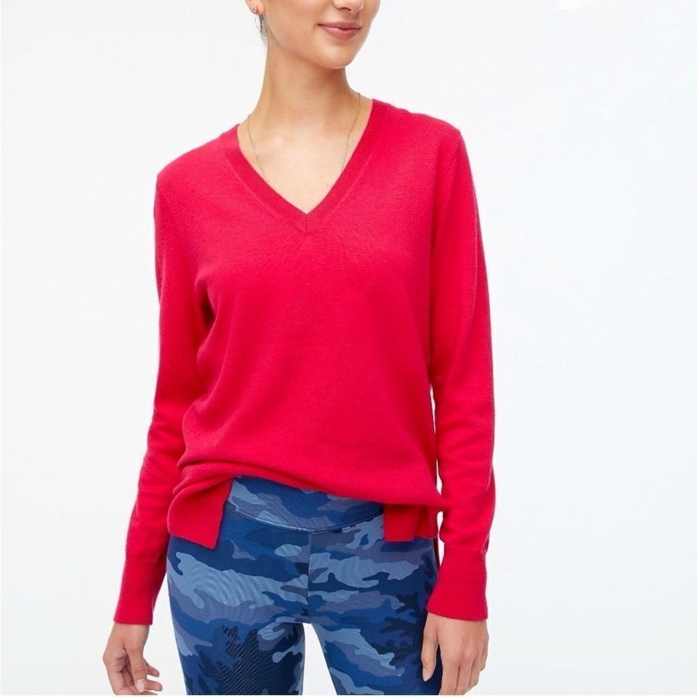 J. Crew Hot Pink Wool Blend High/Low Hem V-Neck Sweater